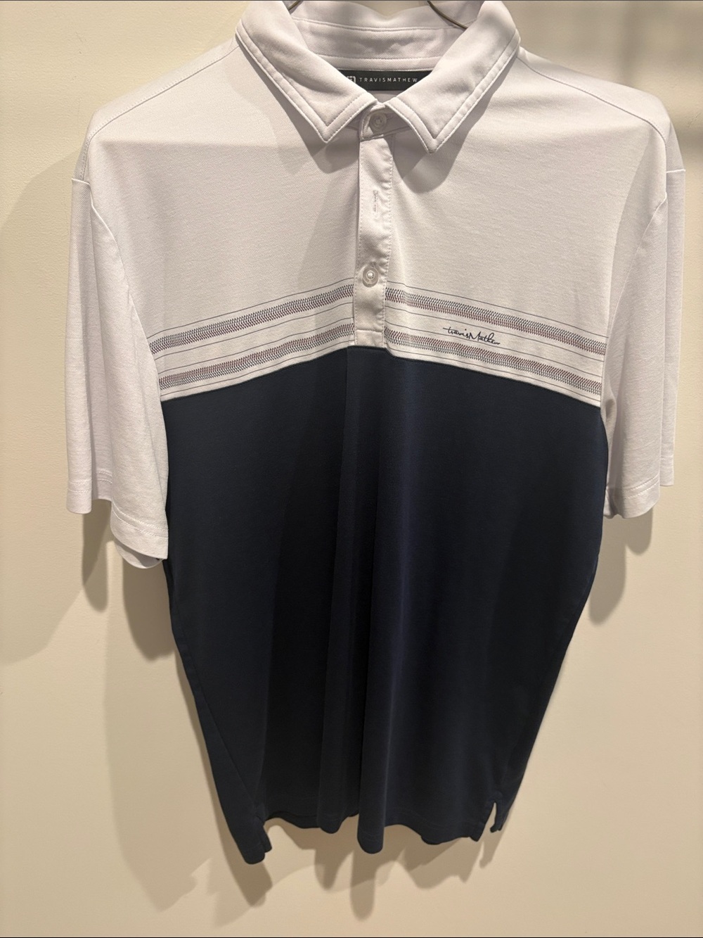 Travis Mathew Two-Tone Polo Shirt - White & Navy